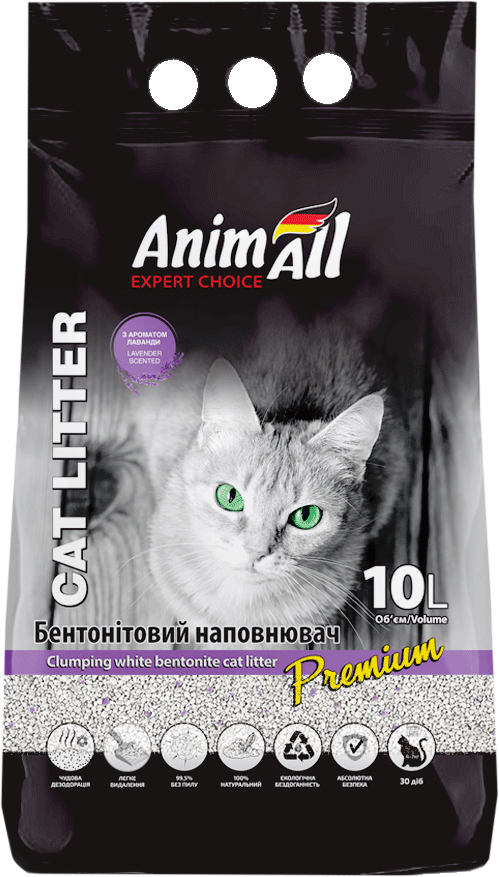

Наполнитель для кошачьего туалета AnimAll Бентонитовый комкующий с ароматом лаванды 8.6 кг (10 л) Белый (4820224500577)