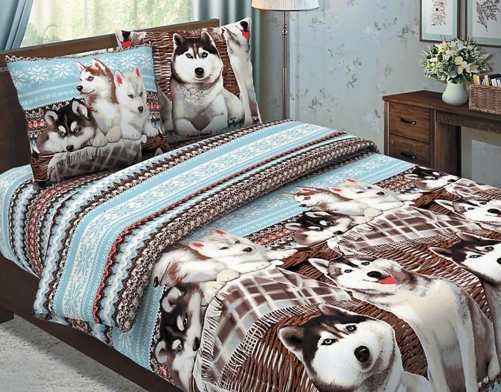 

Комплект детского постельного белья Хаски 3D NoviTеks 1-спальный 150х220 см Бязь Люкс (NTбл01-1)