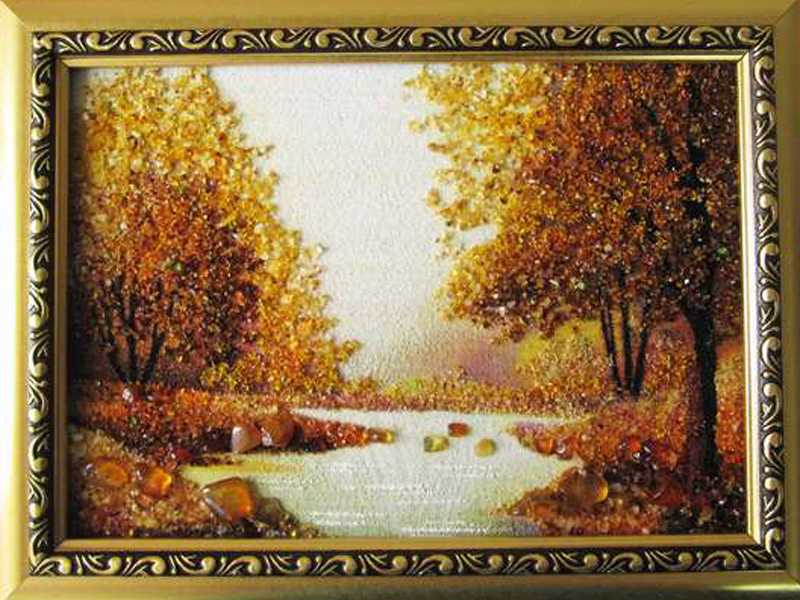 

Картина из янтаря 20 * 30 см Осенний лес с ручейком KD008763