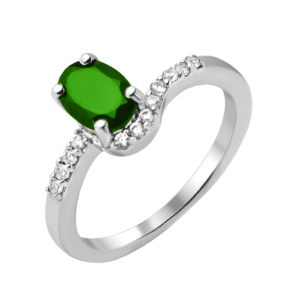 

Серебряное кольцо с изумрудом и фианитами 000136010 17 размера