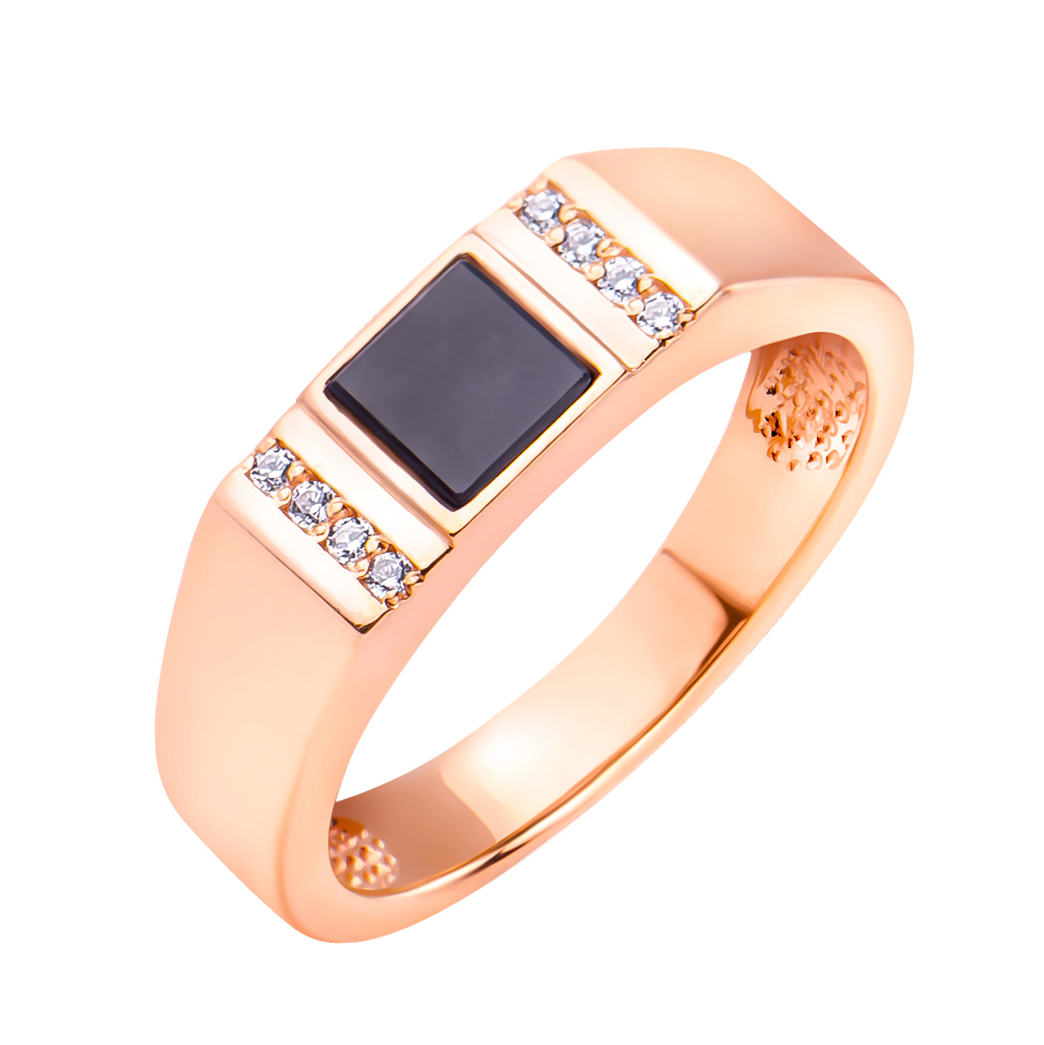 

Золотой перстень-печатка с квадратной вставкой черной эмали и фианитами 000117625 21 размера