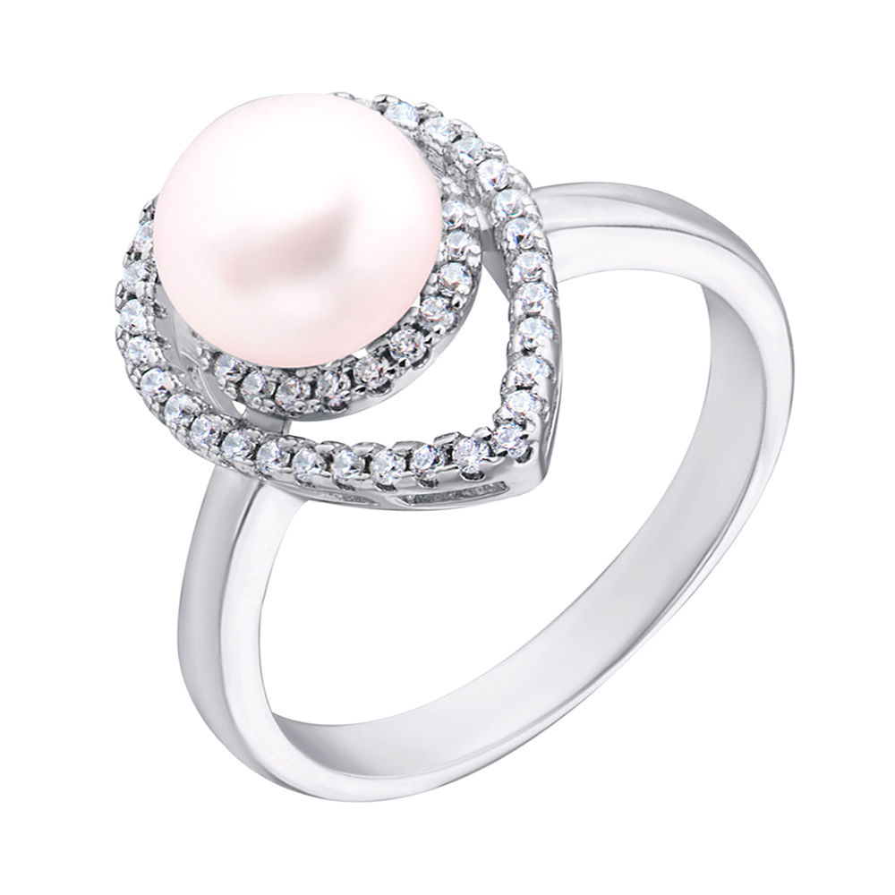 

Серебряное кольцо с жемчугом и фианитами 000132586 17.5 размера