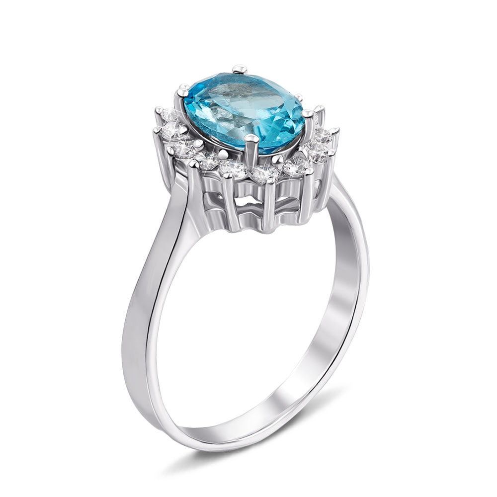 

Серебряное кольцо с голубым топазом и фианитами 000132118 17.5 размера