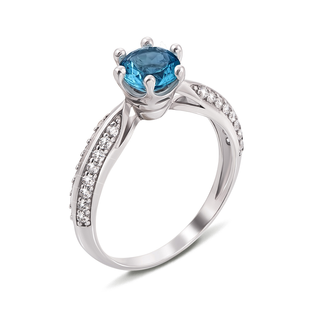 

Серебряное кольцо с голубым кварцем и фианитами 000124448 17.5 размера