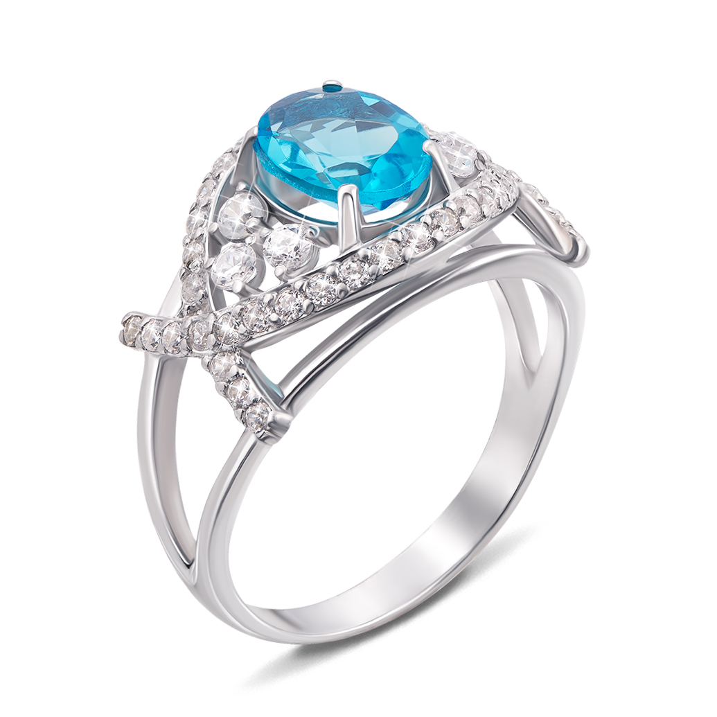 

Серебряное кольцо с голубым кварцем и фианитами 000136269 17 размера