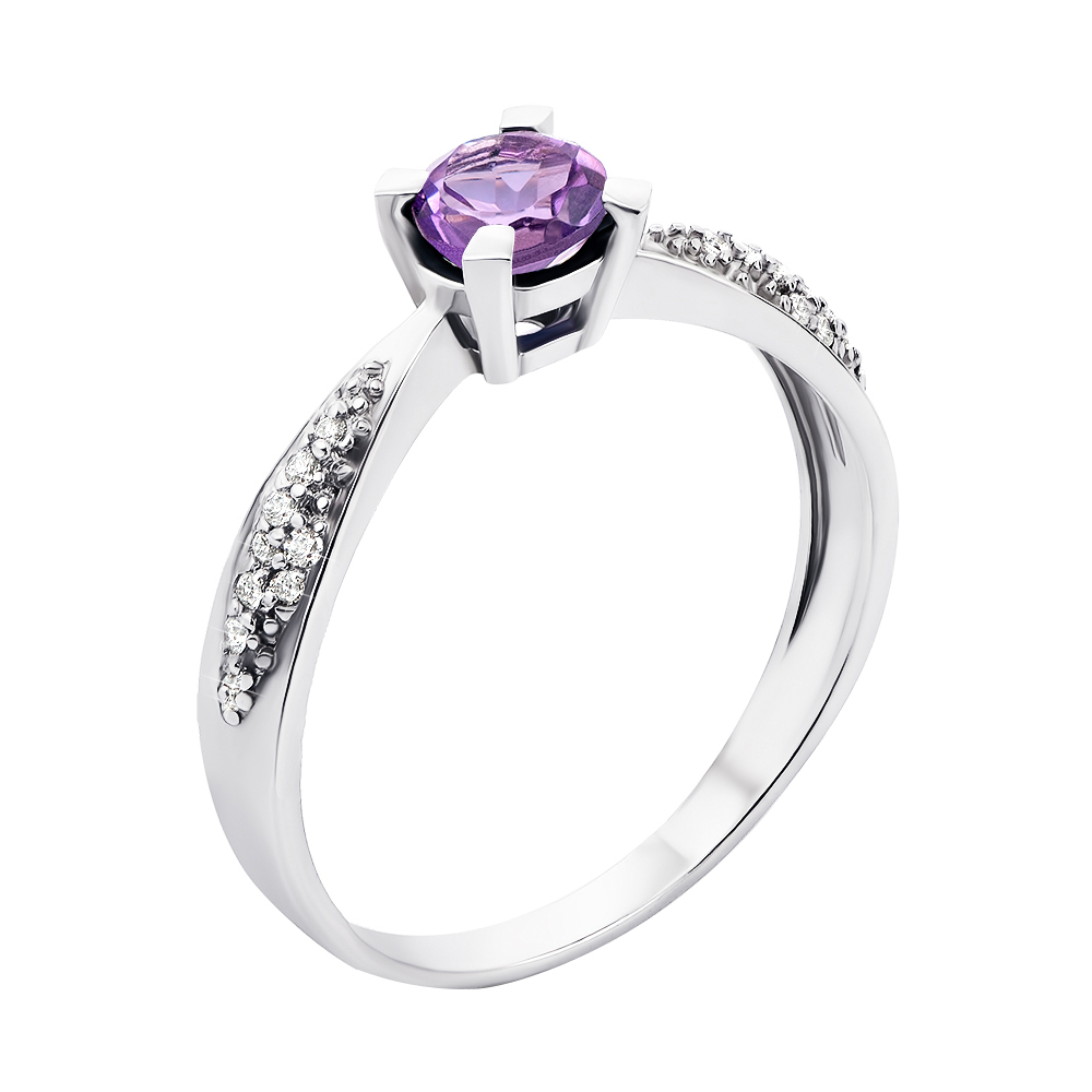 

Серебряное кольцо с аметистом и фианитами 000133649 16.5 размера
