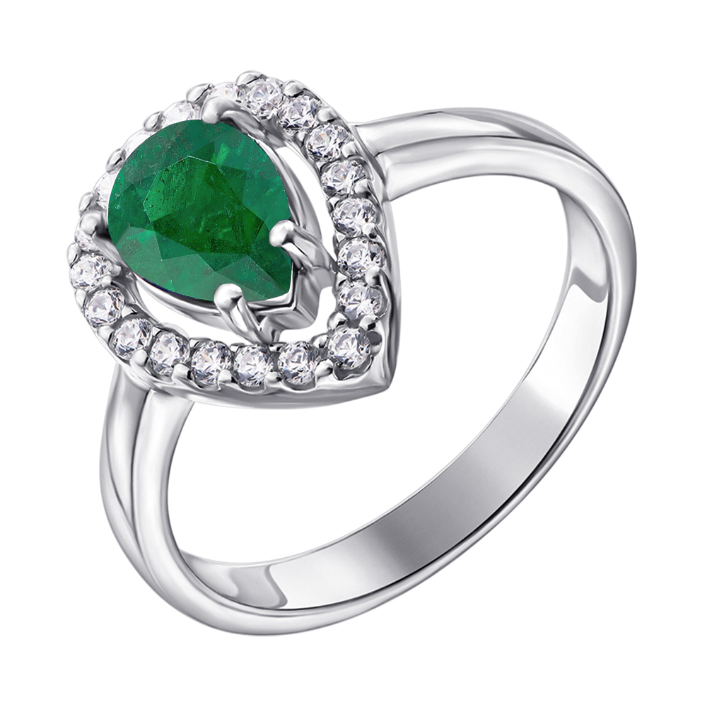 

Серебряное кольцо с изумрудом и фианитами 000132703 17 размера