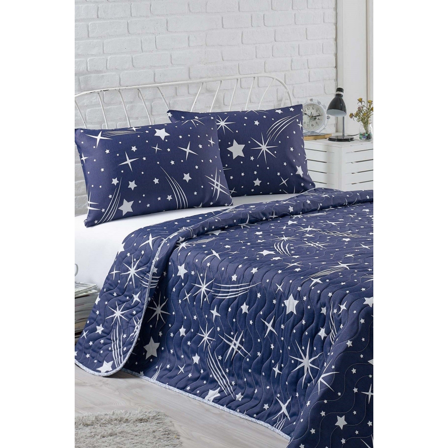 

Покрывало стеганное с наволочкой Eponj Home Halley lacivert синий 160*220