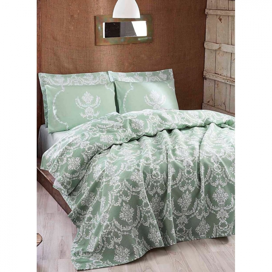 

Покрывало пике Eponj Home Pure suyesil зеленый вафельное 160*235
