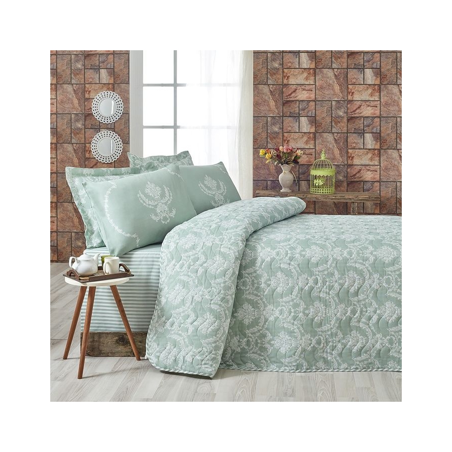 

Покрывало стеганное с наволочкой Eponj Home Pure suyesil зеленый 160*220
