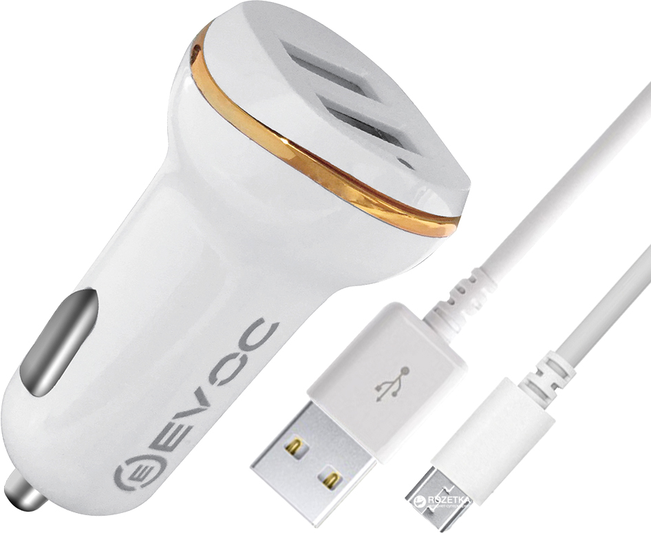 

Автомобильное зарядное устройство Evoc 2USB Smart Car Charger 2.4A + MicroUSB cable Белый