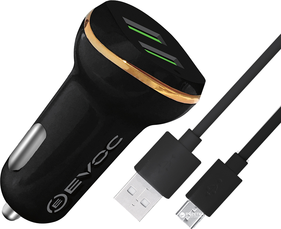 

Автомобильное зарядное устройство Evoc 2USB Smart Car Charger 2.4A + MicroUSB cable Черный