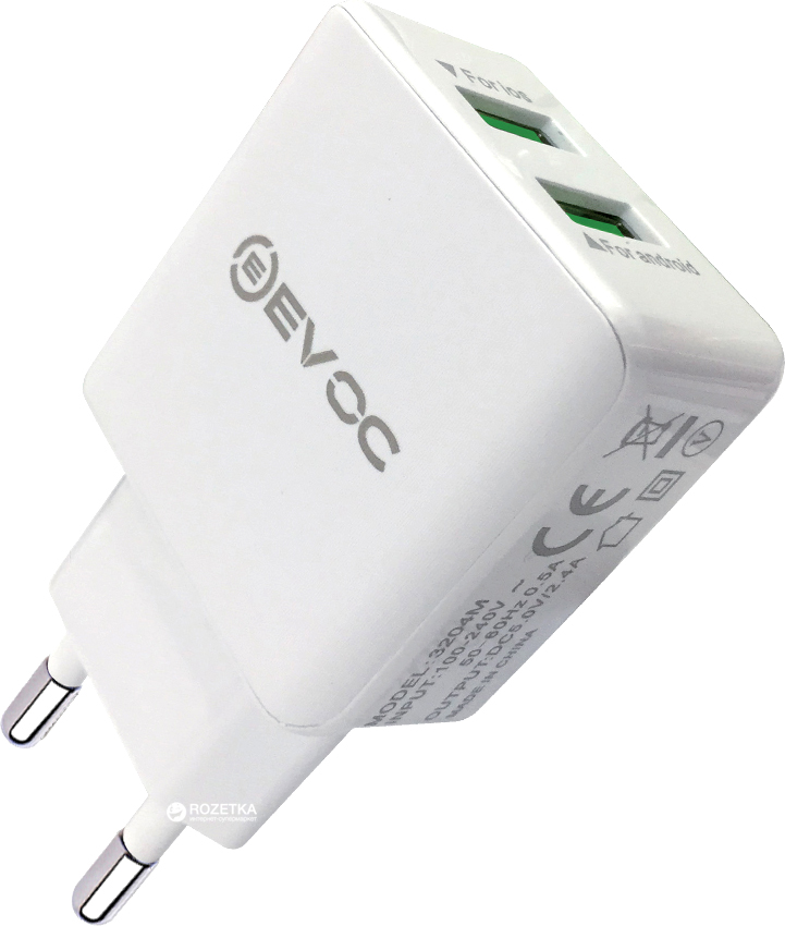 

Сетевое зарядное устройство Evoc 2USB Smart Charger 2.4A Белое