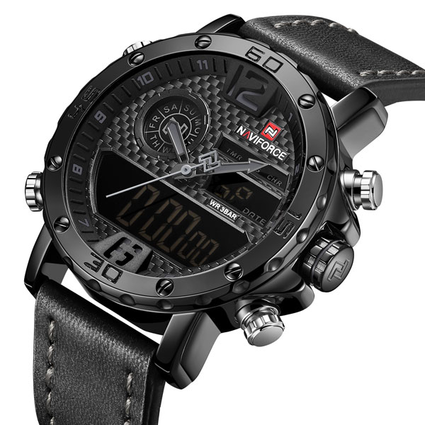 

Чоловічий спортивний кварцовий годинник Naviforce Next Black 9134