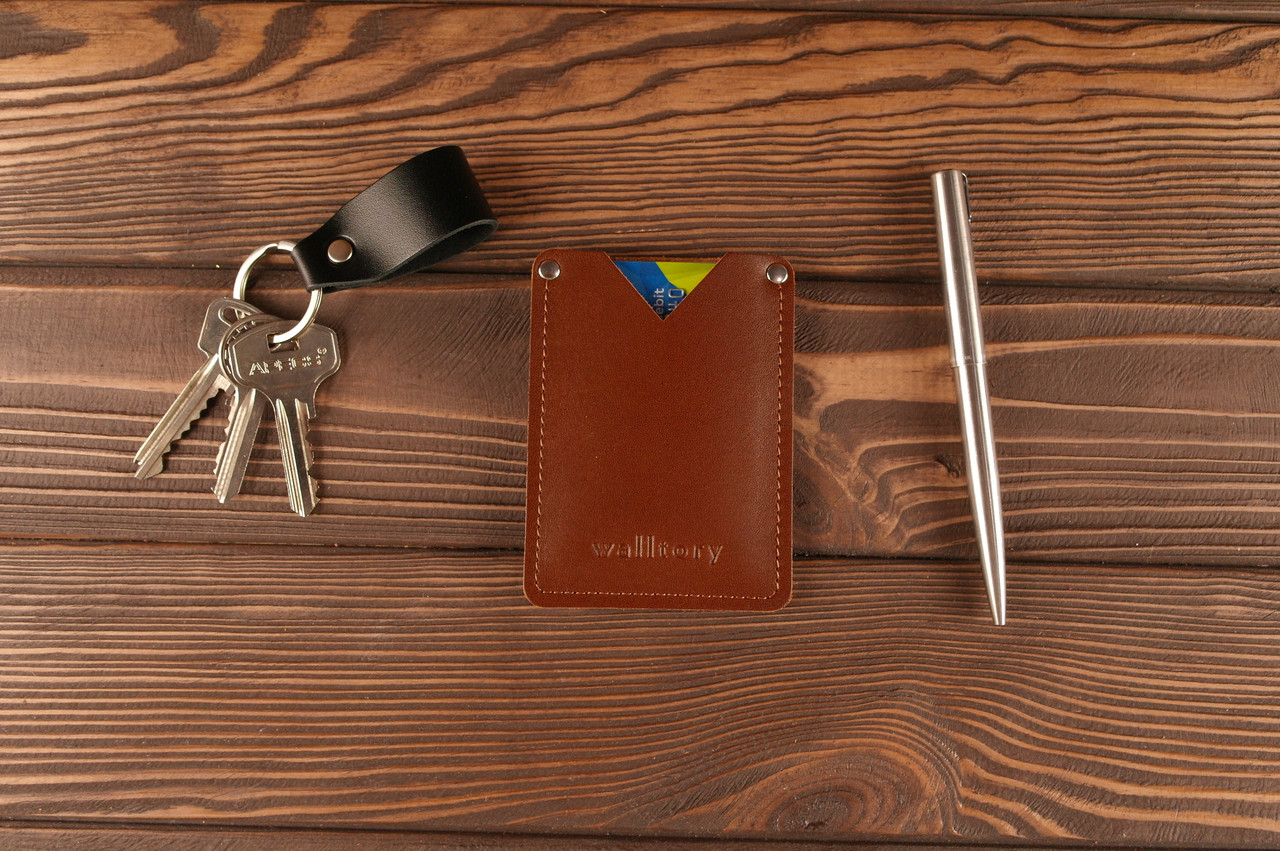 

Карман для карт и визиток (коричневая гладкая кожа)