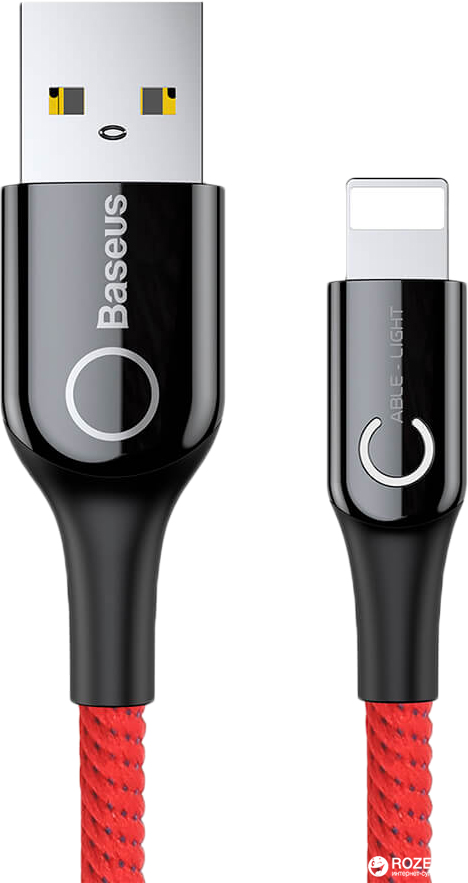 

Кабель Baseus C-shaped Light Intelligent Power-Off Cable Lightning – USB 1.0 м 2.4 A Red (CALCD-09)