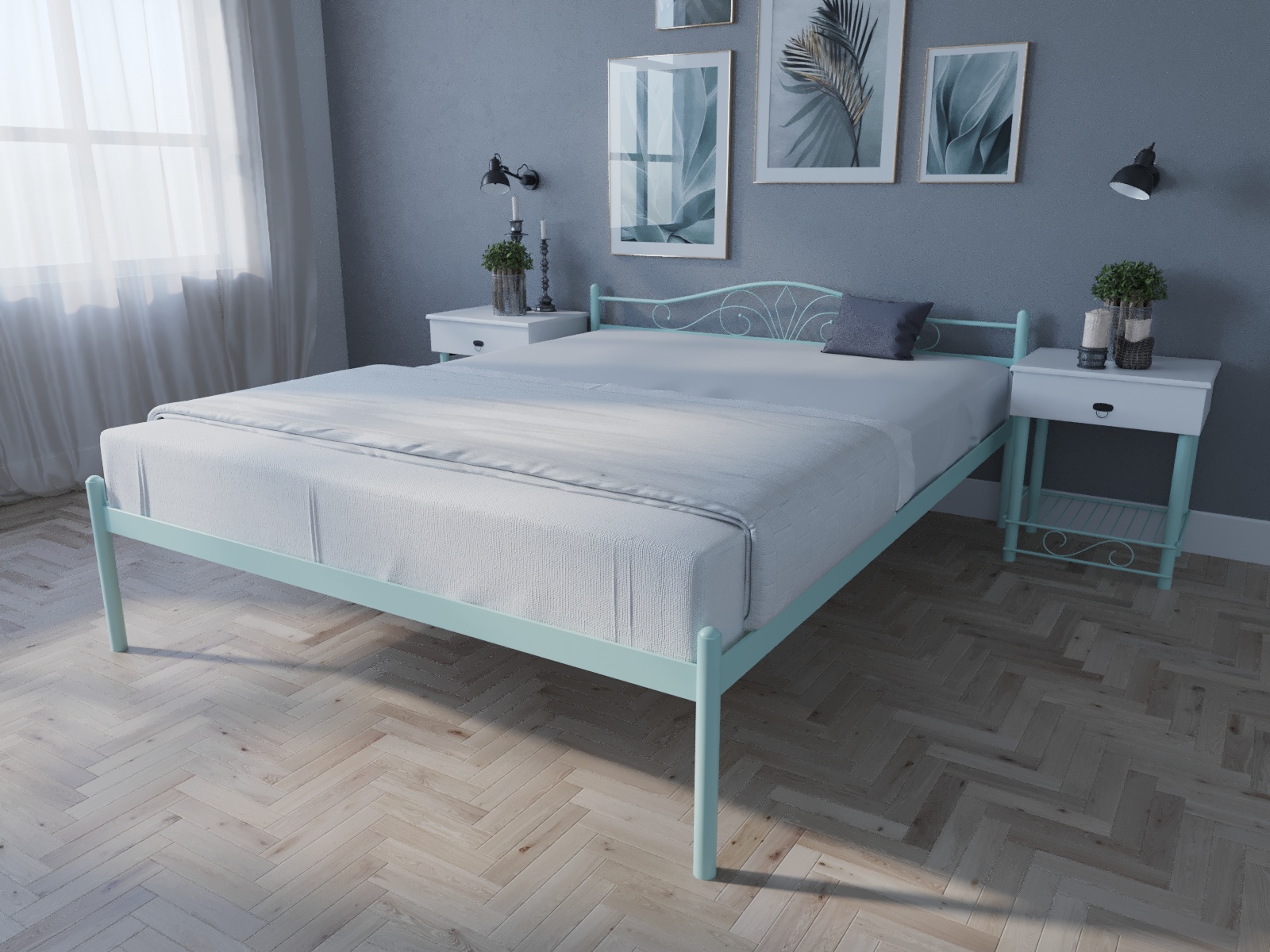

Кровать MELBI Лара Двуспальная 120х200 см Бирюзовый