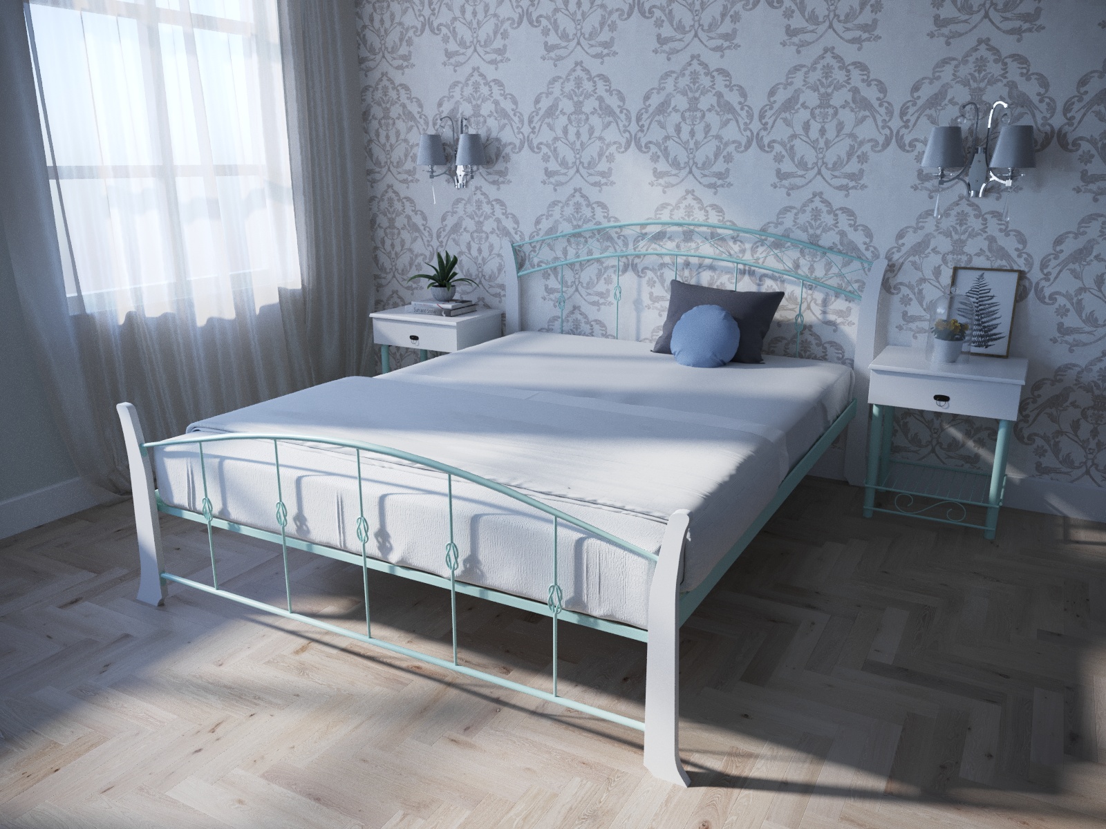 Кровать MELBI Летиция Вуд Двуспальная 180*190 см Бирюзовый (КМ-006-02 ...