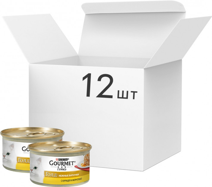 

Упаковка влажного корма Purina Gourmet Gold Нежные биточки с курицей и морковью 12 шт по 85 г (7613035442214)