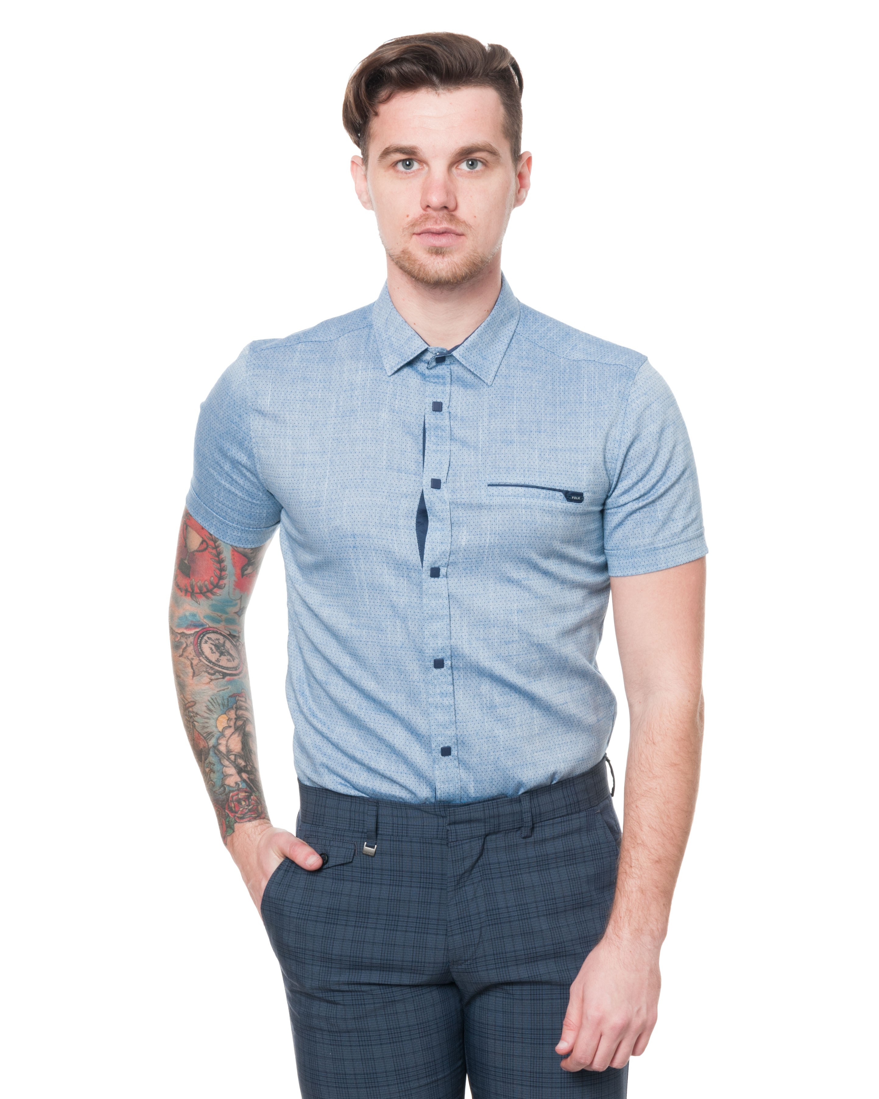 

Рубашка с коротким рукавом FOLK  синий FGKG18377-01, Рубашка с коротким рукавом FOLK L синий FGKG18377-01