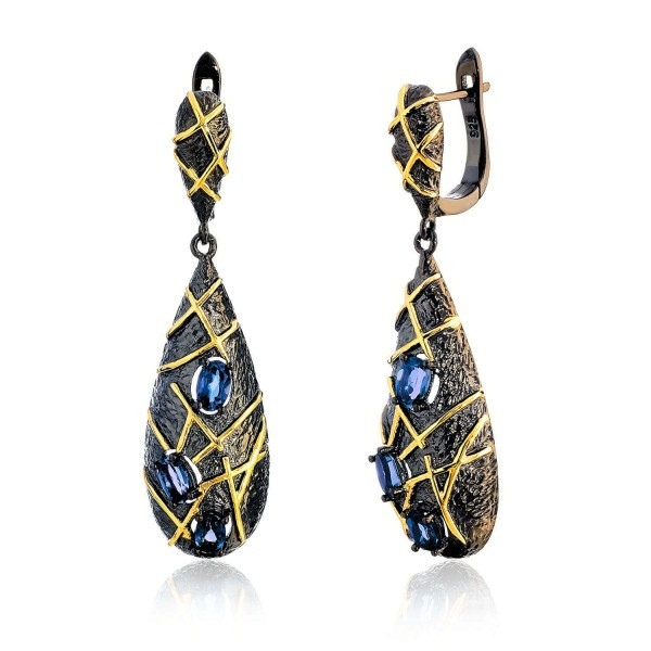 

Серебряные серьги Silver925 с топазом London blue - 9.66 гр