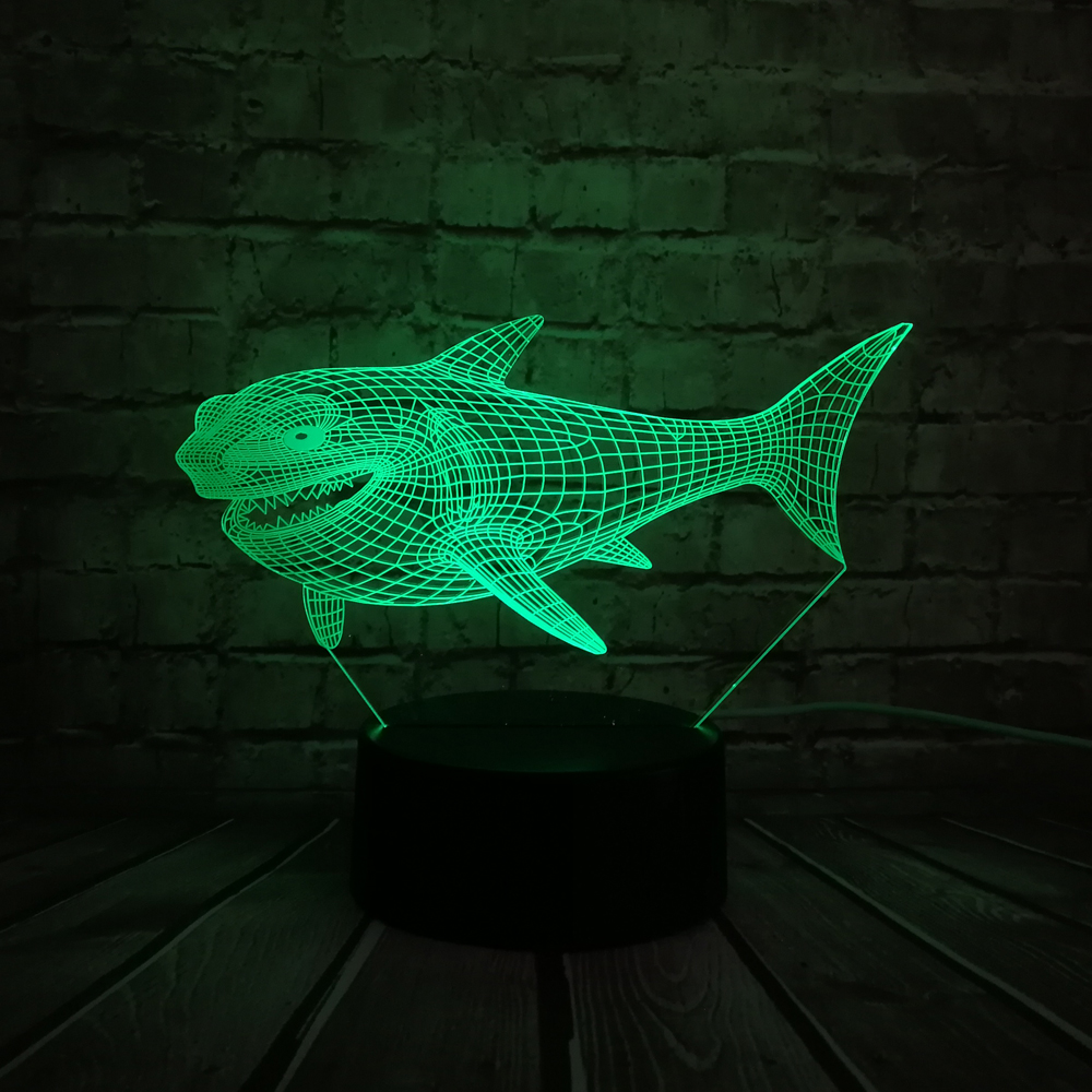 

3D светильник с пультом и аккумулятором 3D Lamp Акула (LP-17699)