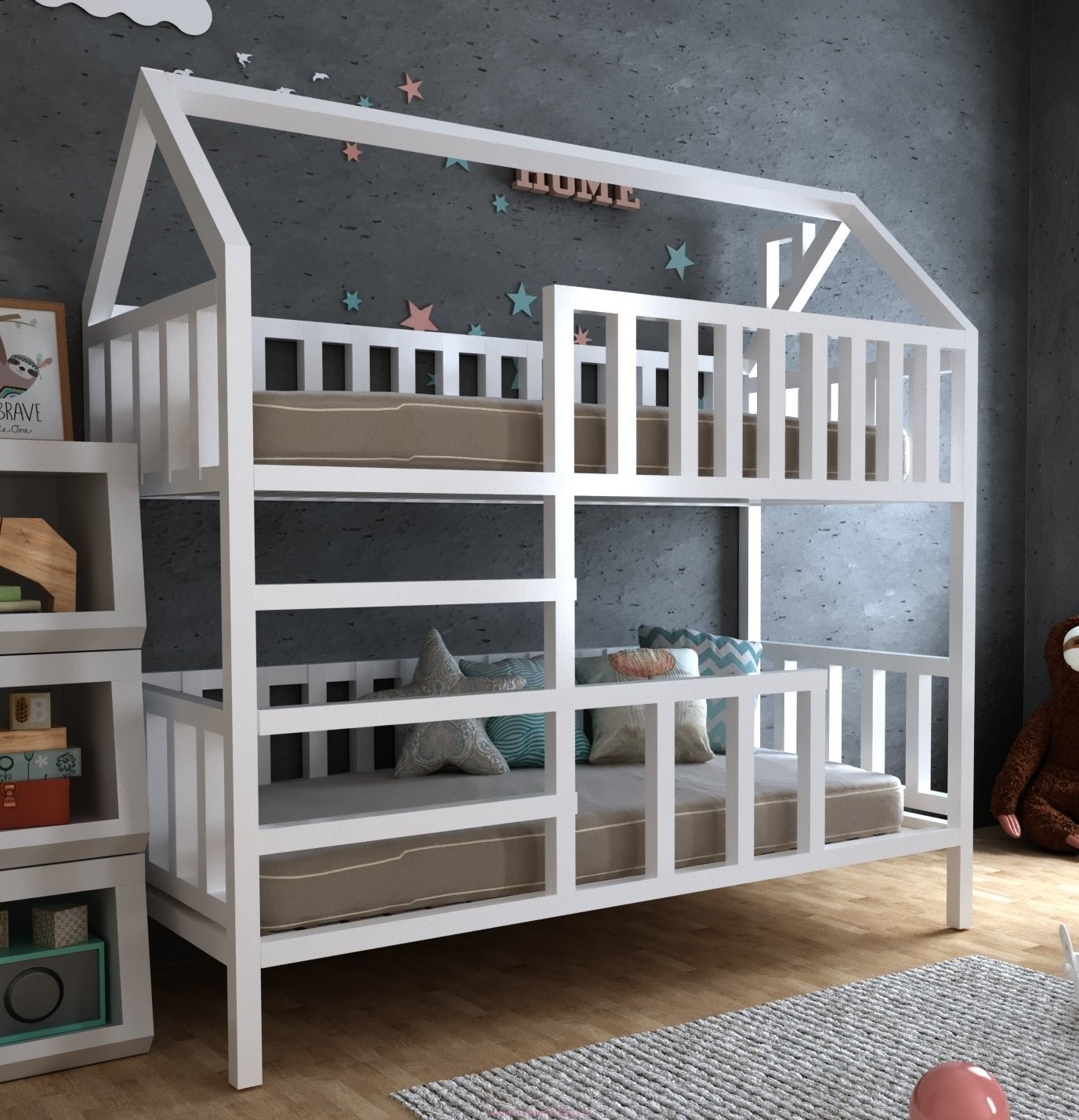 

Кроватка-домик Двухъярусная WoodHouse 1900х800 белый цвет