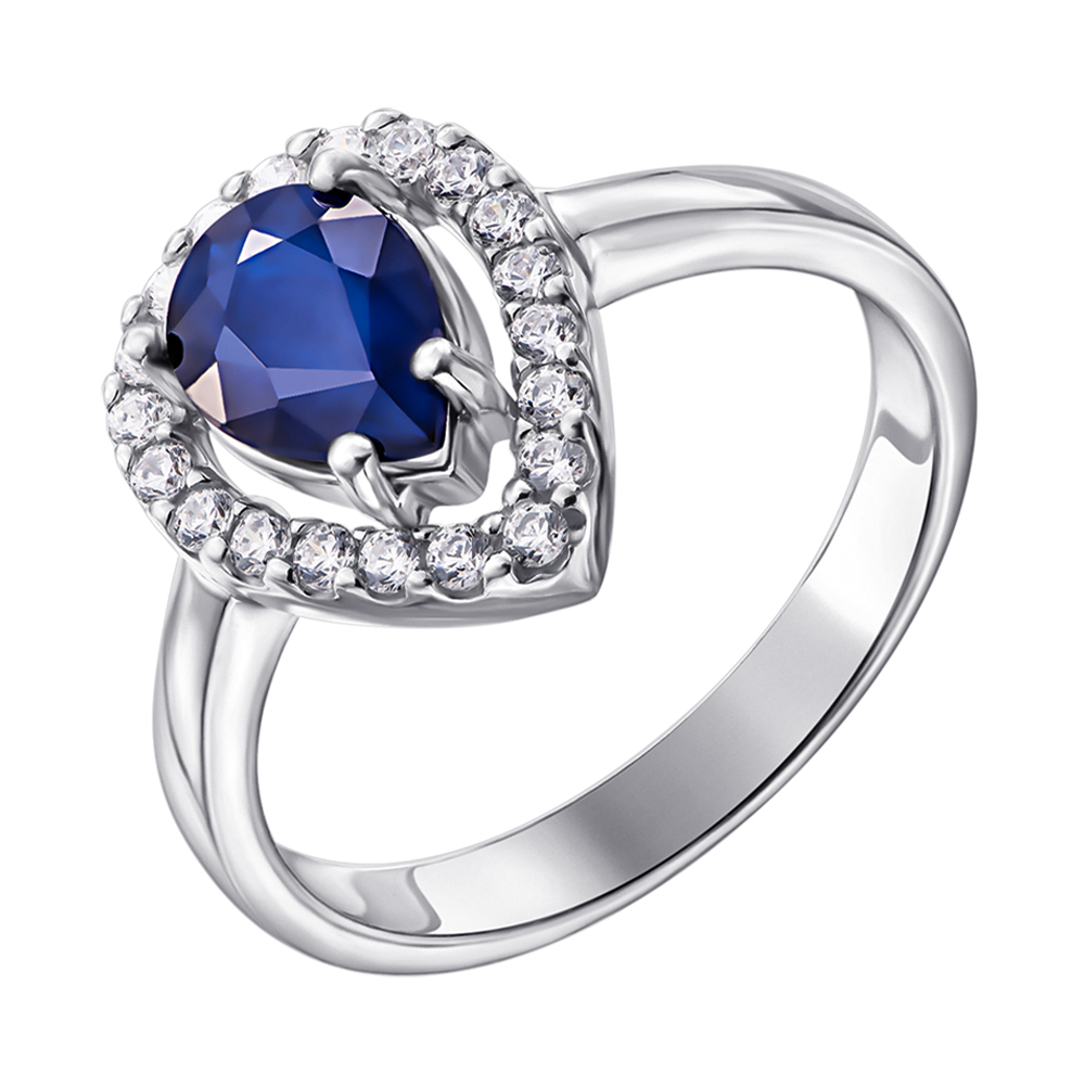 

Серебряное кольцо с сапфиром и фианитами 000125070 15.5 размера