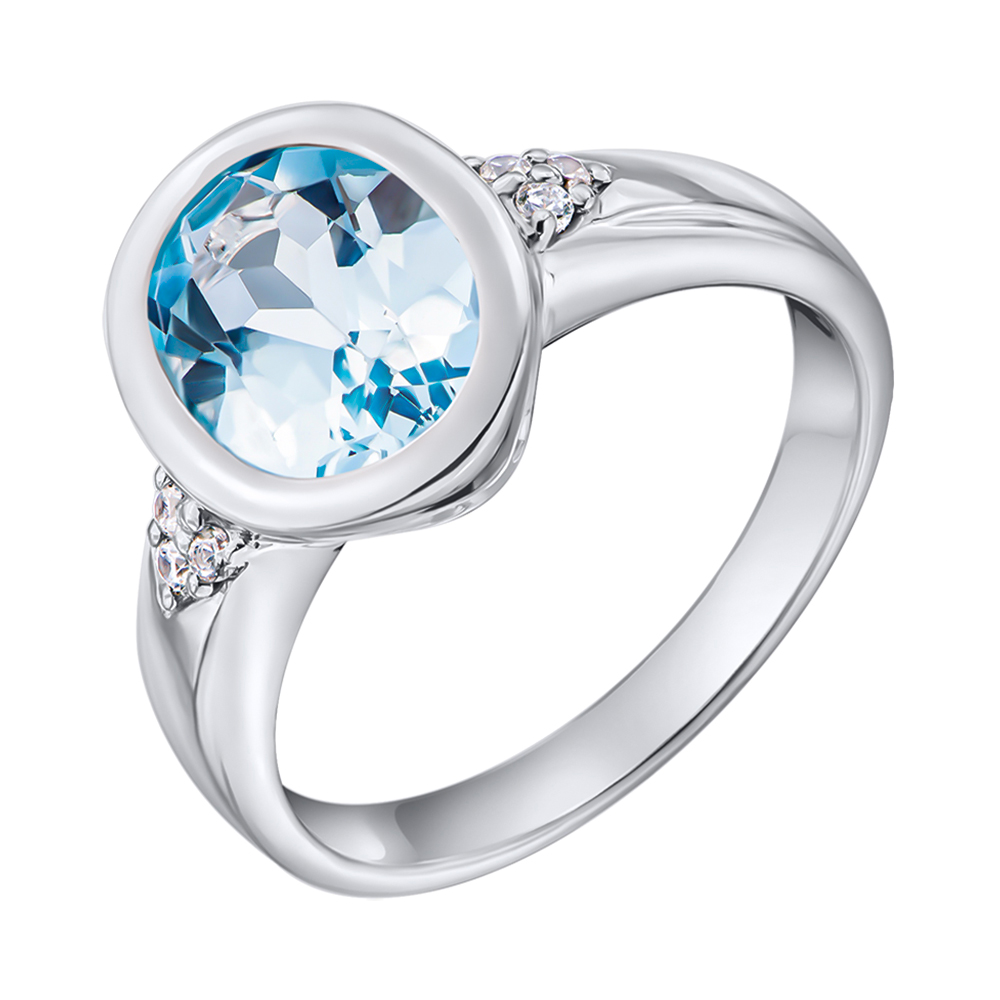 

Серебряное кольцо с голубым топазом и фианитами 000137581 15.5 размера