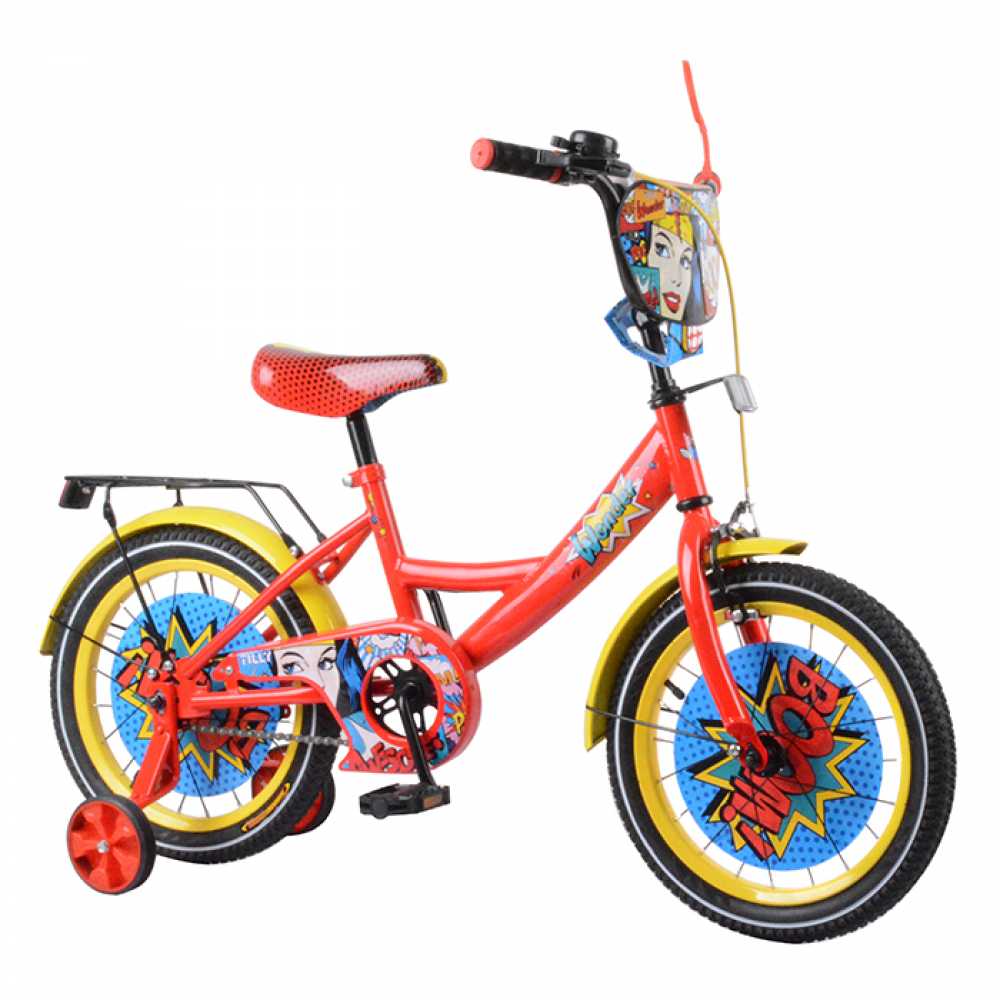 

Детский 2х колёсный велосипед 16" Tilly Wonder T-216219 красный, металлическая рама