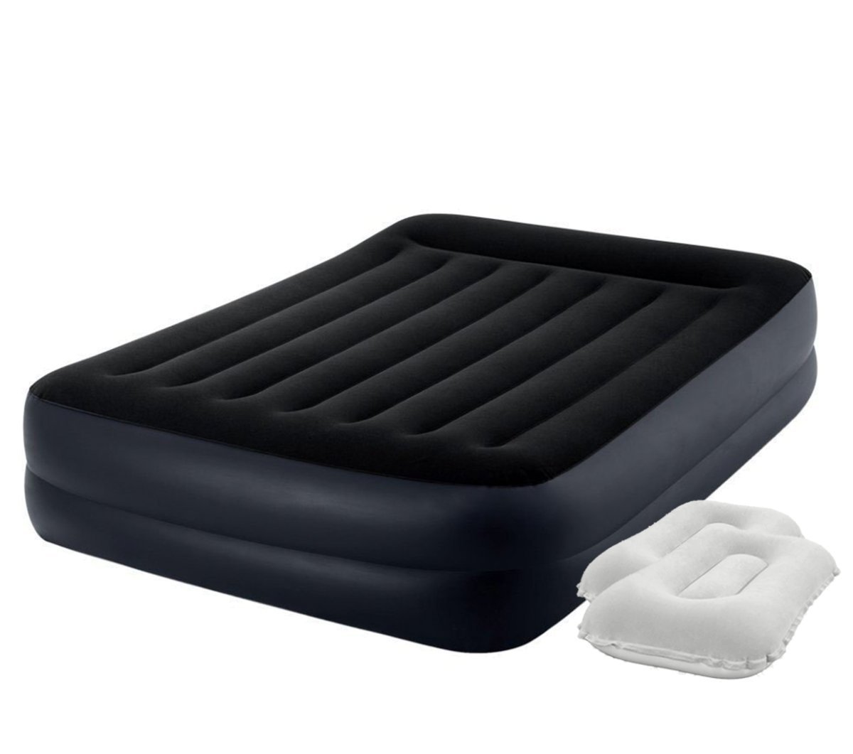 

Надувная двуспальная кровать Intex 64124-2 Pillow Rest Raised Bed со встроенным электронасосом, подушками и наматрасником (152х203х42) черная (it-64124-2)