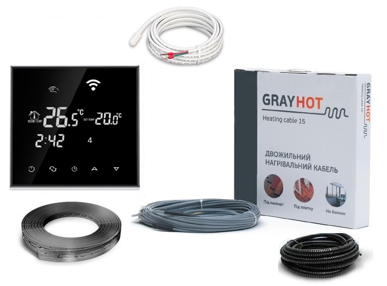 

Тепла підлога нагрівальний двожильний кабель Gray Hot Heating 18.5м. 273Вт з програмованим сенсорним терморегулятором в комплекті (VIT54383)