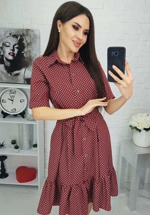 

Платье G&M k-65995 46-48 Размер цвет бордовый/белый горох