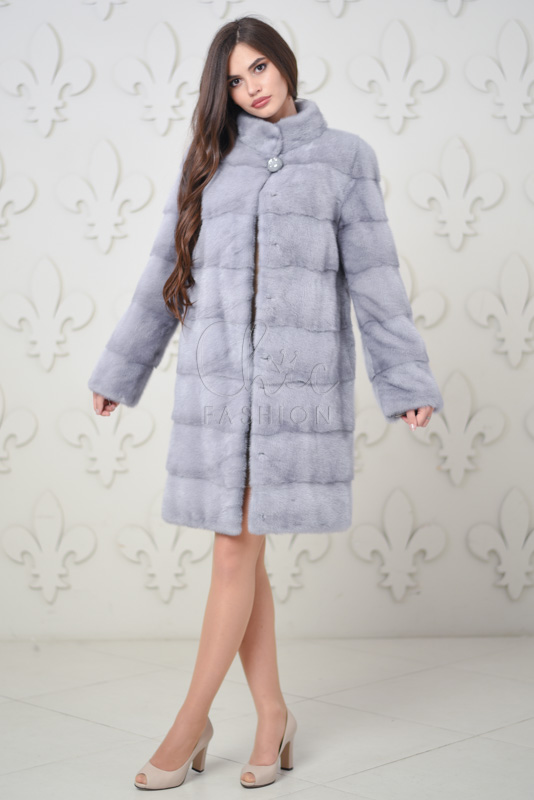 

Шуба норка Chic fashion поперечка 46 голубой 2865