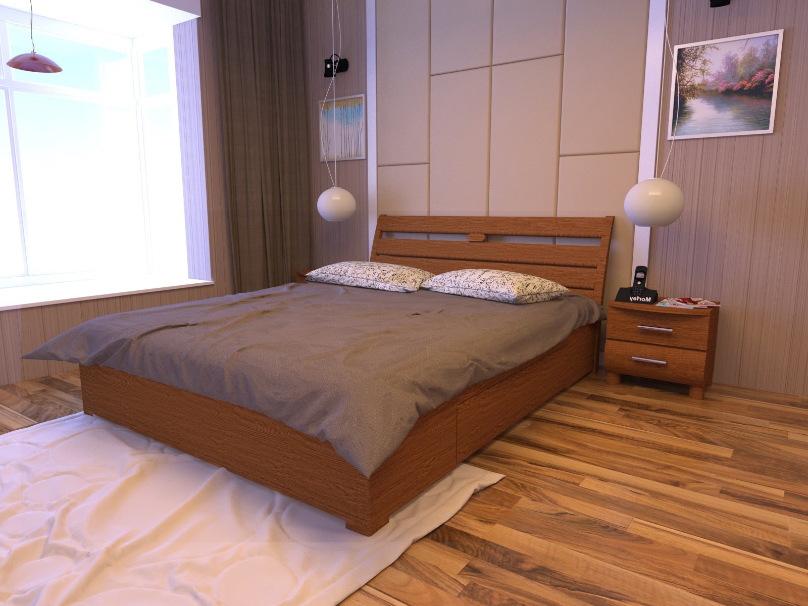 

Кровать двуспальная Натали Плюс Morfey Подъемный механизм Ясень массив Орех 180x190 см R094-0287