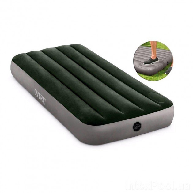 

Одноместный надувной матрас Intex 64760 Pillow Rest Classic 76 x 191 x 25 см со встроенным ножным насосом Зеленый