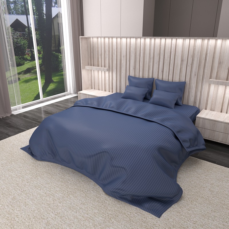 

Комплект постельного белья Уютная Жизнь Сатин страйп Двуспальный 180х220 (K-SN-S-K-19-3928-T) Синий