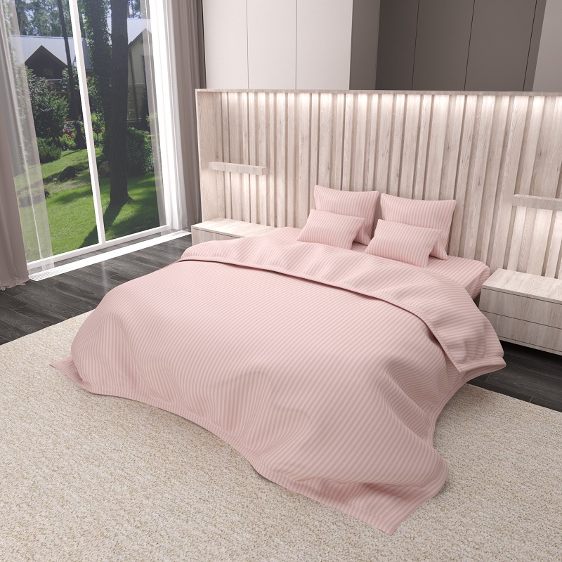 

Комплект постельного белья Уютная Жизнь Сатин страйп Двуспальный 180х220 (K-SN-S-K-12-1605-ST) Розовый