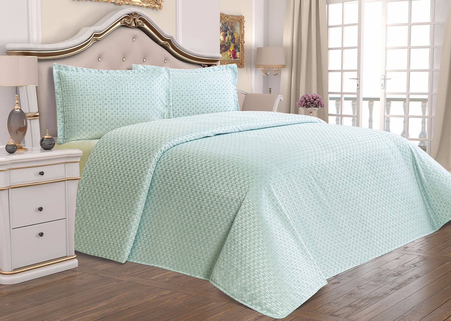 

Покрывало Tabe Tropik Home Angel Mint 220х230 см + наволочки 50х70 см 2 шт