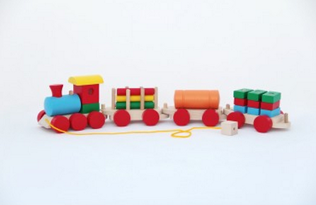 

Паровоз и 3 вагона ящики цистерна бревна Komarovtoys P203