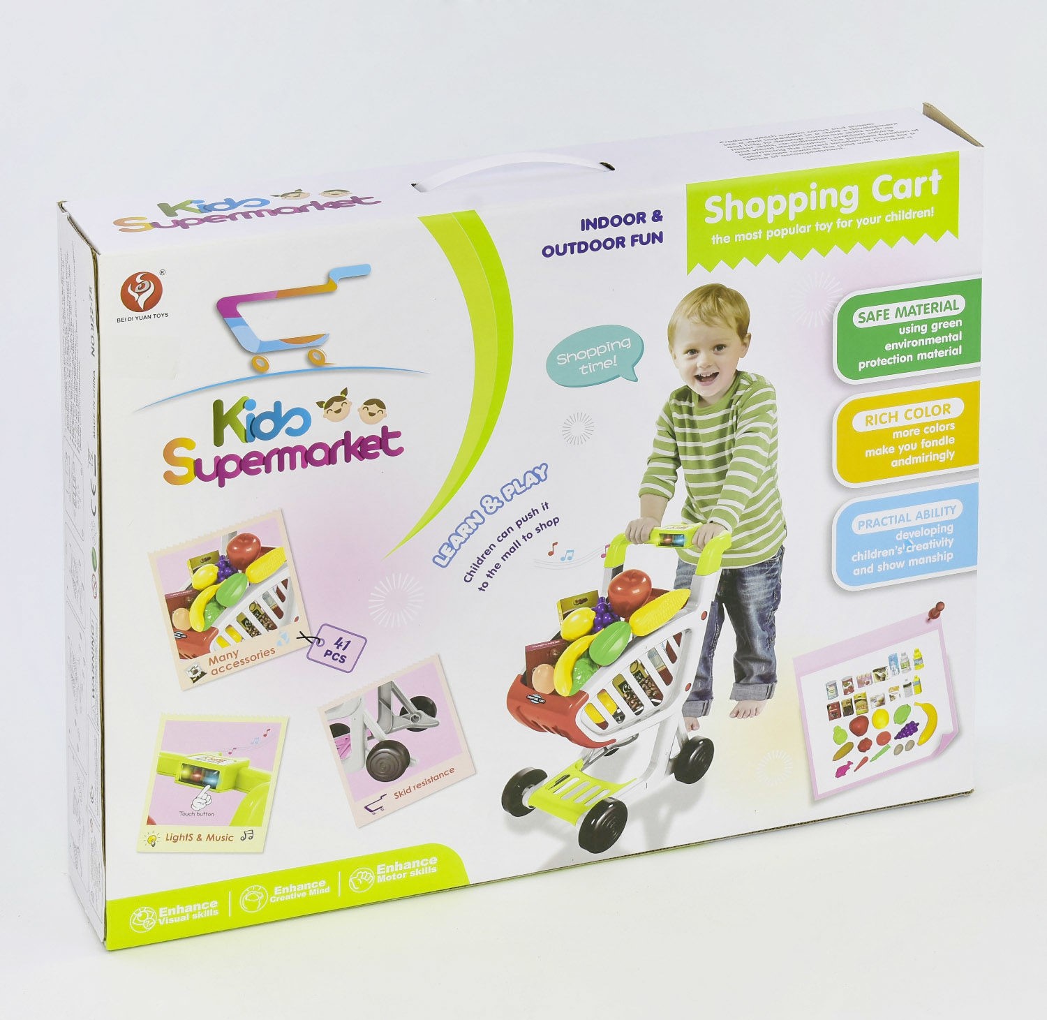

Тележка детская Bei Di Yuan Toys 922-75 с вращающимися колесиками и музыкальной панелью на ручке Зеленая