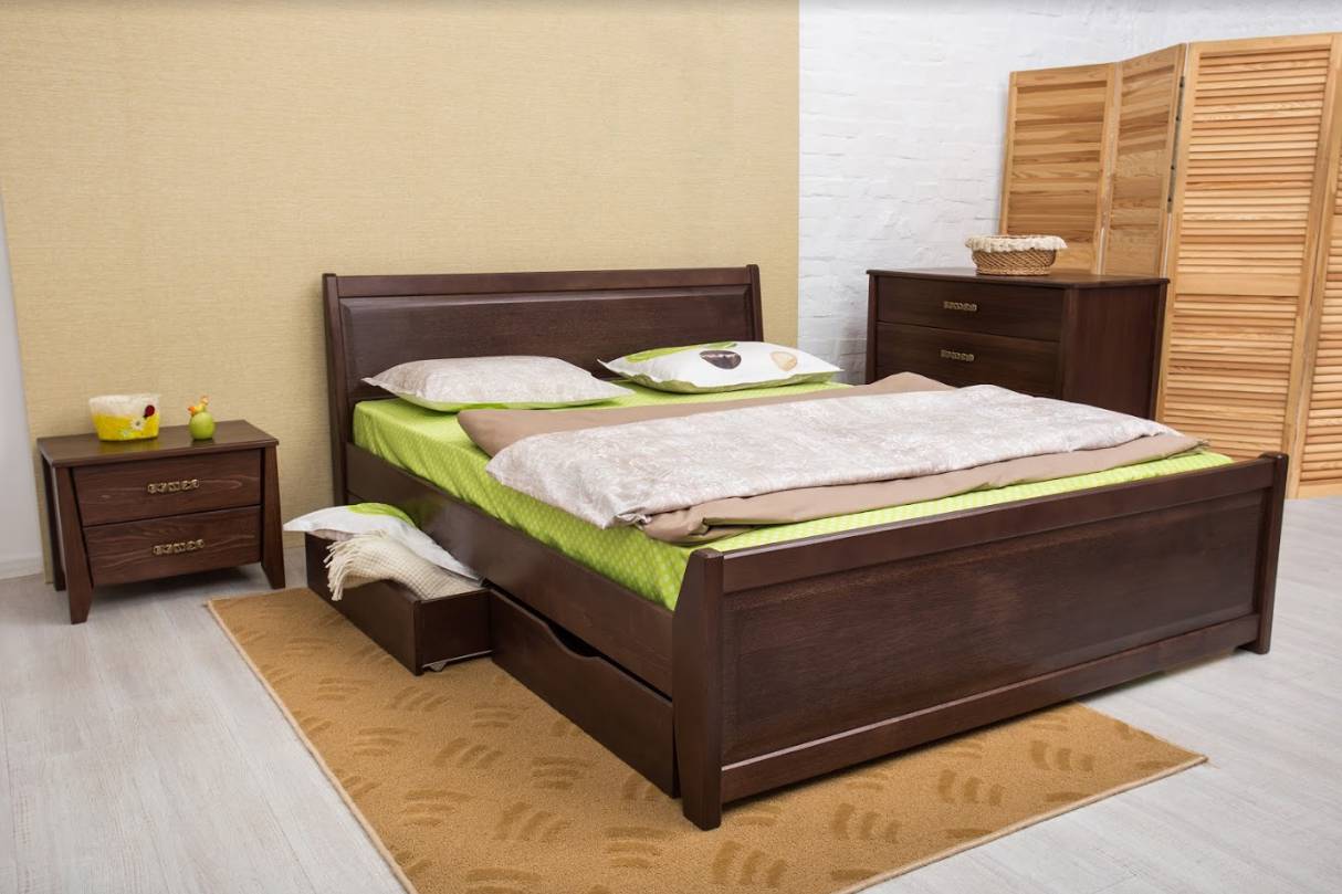 

Двуспальная кровать МИКС-Мебель Сити с ящиками Филёнка 140*190 Тёмный орех