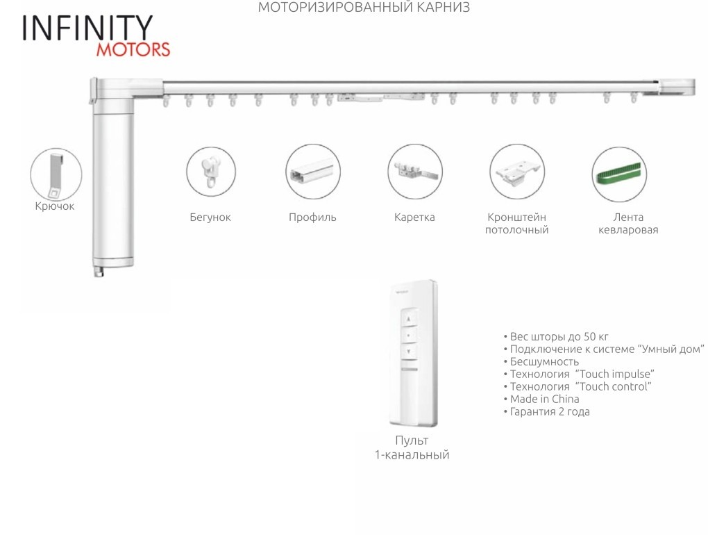 

Карниз моторизований радіокерований Infinity motors, 300 cм