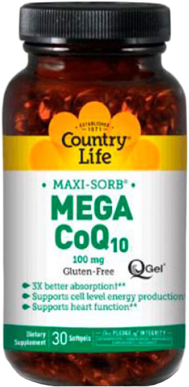 

Натуральная добавка Country Life Mega CoQ10 (Мега Коэнзим Q10) 100 мг 30 капсул (015794035404)