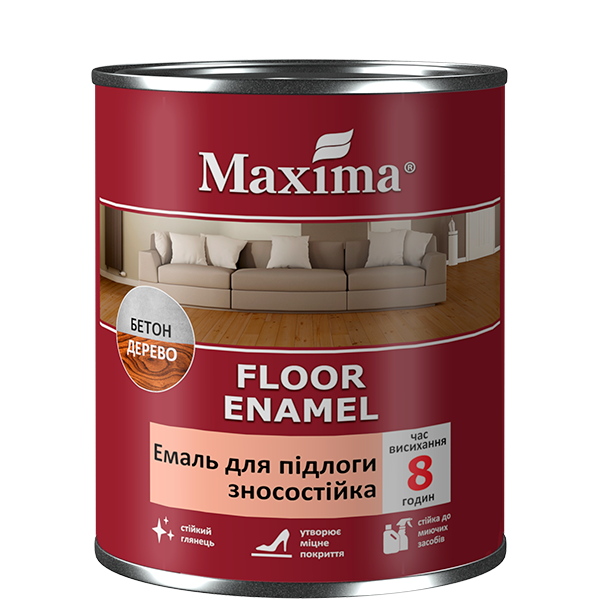 

Емаль для підлоги зносостійка Maxima - 2,3 кг, червоно-коричневий