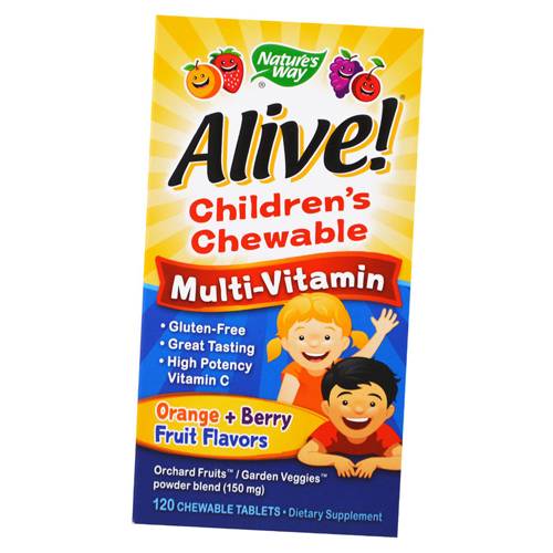 

Витамины для детей, Alive! Children's Chewable Multi-Vitamin, Nature's Way 120таб Апельсин-ягода (36344006)