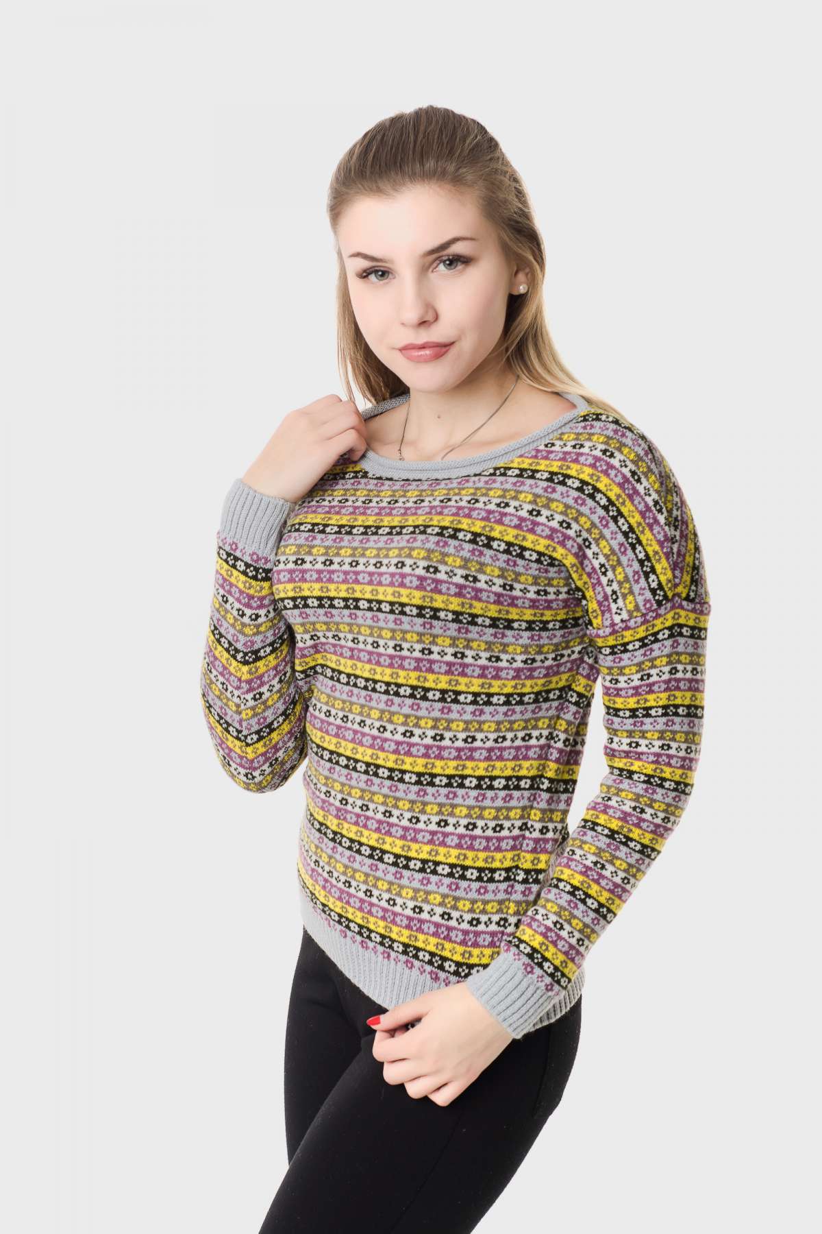 

Джемпер Наталка F7 L серый+желтый