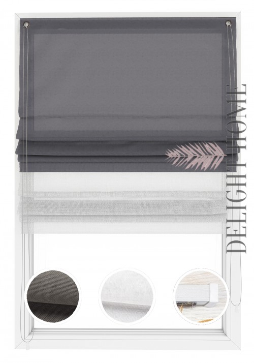 

Двойная римская штора Twin I&H Джуси велюр Антрацит и Тюль Лён 140*170 см