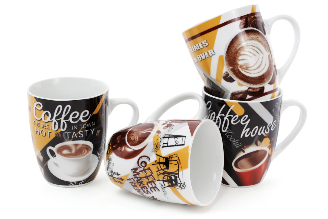 

Кружка фарфоровая 350мл Coffee, 4 вида, набор 12 шт