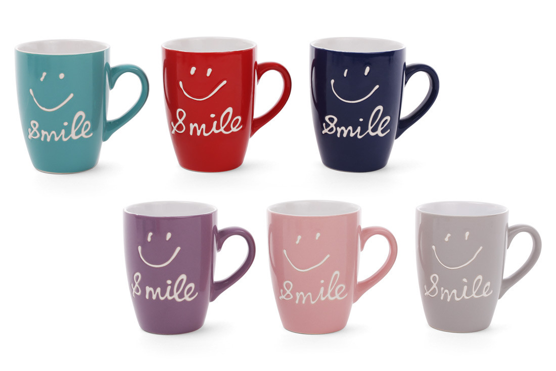 

Кружка керамическая 350мл Smile, 6 цветов микс, набор 12 шт